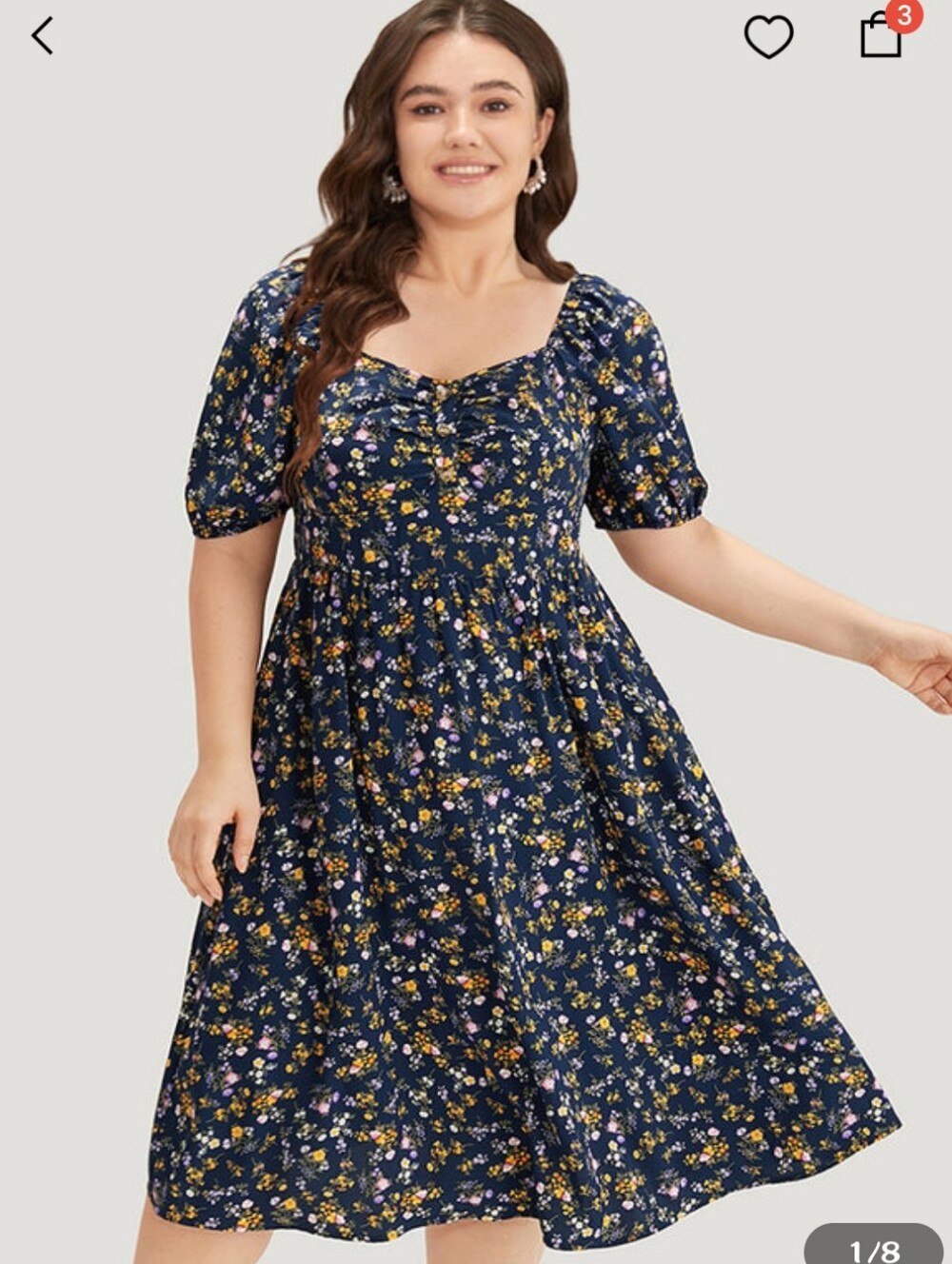 BloomChic Ditsy Floral Ruched Square Neck Puff Sleeve Dress